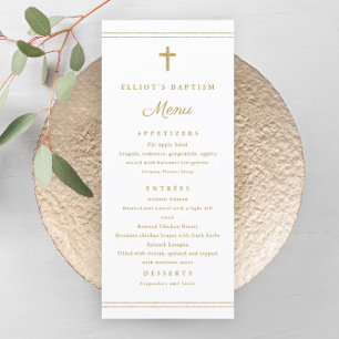 Elégant Gold Cross Baptism Menu