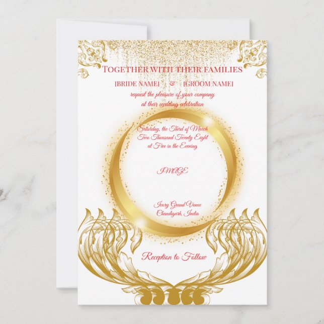 Elegant Gold Design Wedding Invitation on White (Devant)