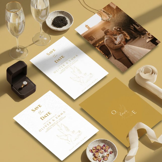 Elegant Gold Dove Save The Date Card (Créateur téléchargé)