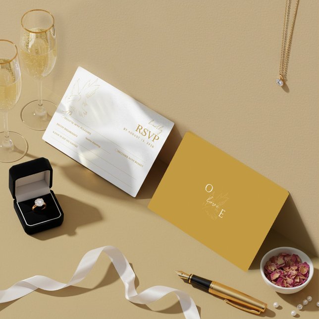 Elegant Gold Dove Wedding RSVP Card (Créateur téléchargé)