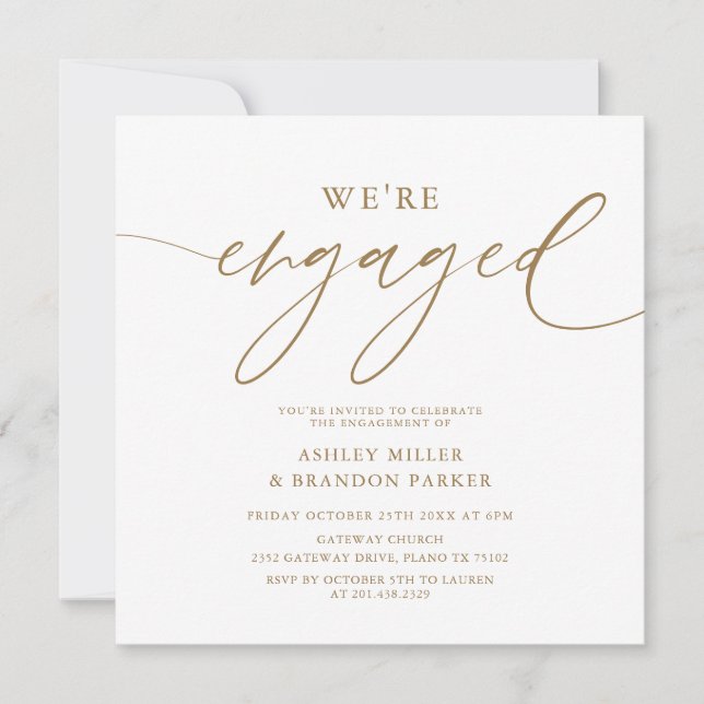 Elegant Gold Engagement Carré Invitation (Devant)