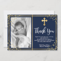 Elegant Gold et Navy Baptism Merci Cartes