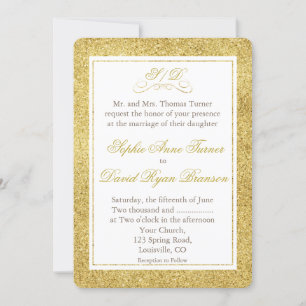 Elégant Gold et White Bordure Mariage Invitation
