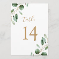 Elégant Gold Eucalyptus Green 5x7 Numéros de table