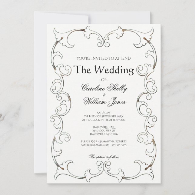 Élégant Gold Filigree Faire-part de mariage simple (Devant)