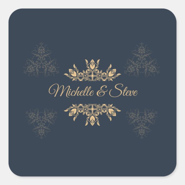 Elegant Gold Filigree Personalized Name Stickers (Devant)