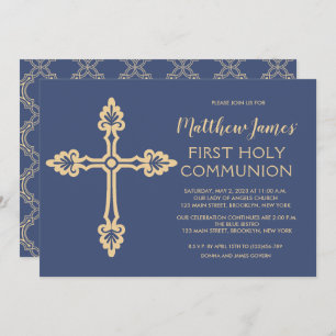 Elegant Gold First Communion Invitation pour garço