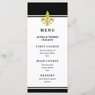Elégant Gold Fleur de Lis Menu noir et blanc