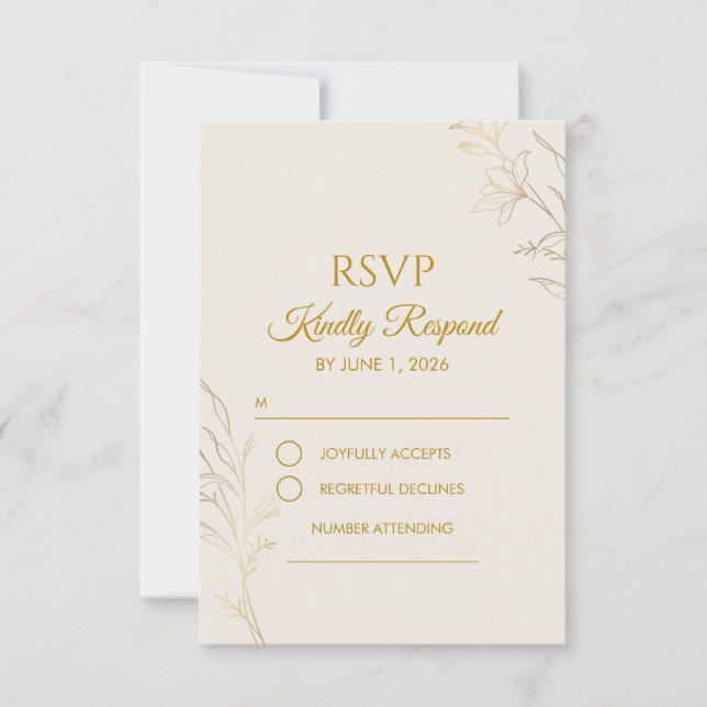 Elegant Gold Floral QR Code Wedding RSVP Card (Devant)
