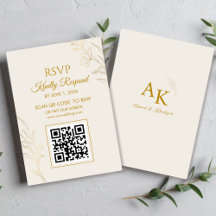 Elegant Gold Floral QR Code Wedding RSVP Card