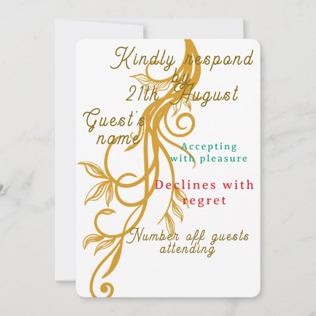 Elégant Gold Floral Wedding Carte RSVP (Devant)