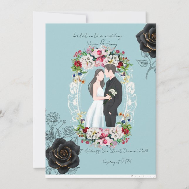 Elegant Gold Floral Wedding Invitation (Devant)