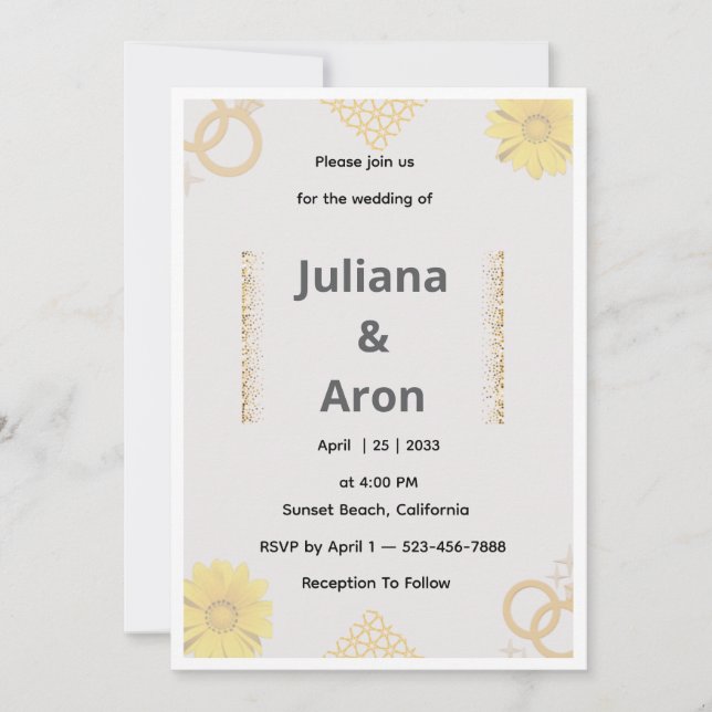 Elegant Gold Floral Wedding Invitation - Chic Gold (Devant)