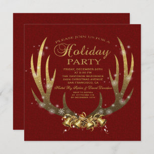 Elégant Gold Foil Antlers Fête Invitation