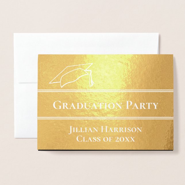 Elégant Gold Foil Graduation Party Invitation (Devant avec enveloppe)