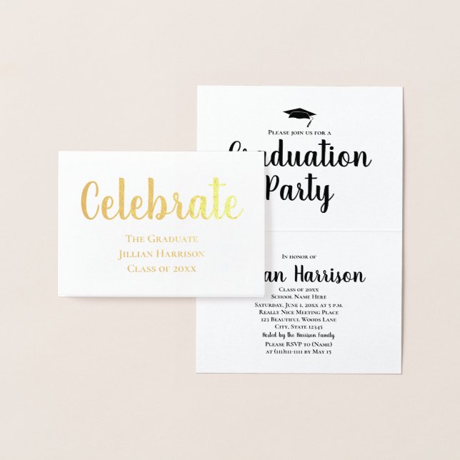 Elégant Gold Foil Graduation Party Invitation (Affichage)