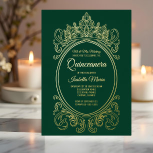Elégant Gold Foil Quinceañera Invitation Couronne