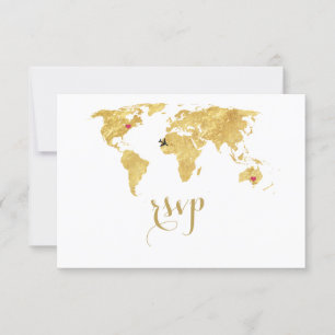 Elégant Gold Foil World Carte Destination Mariage