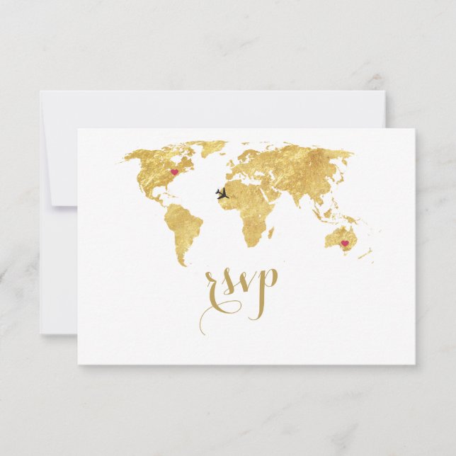 Elégant Gold Foil World Carte Destination Mariage (Devant)