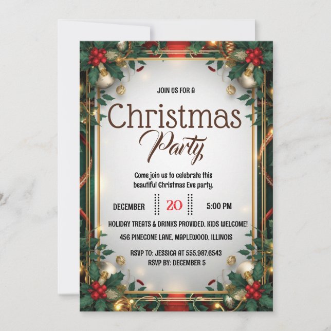 Elegant Gold Frame Christmas Party Invitation (Devant)