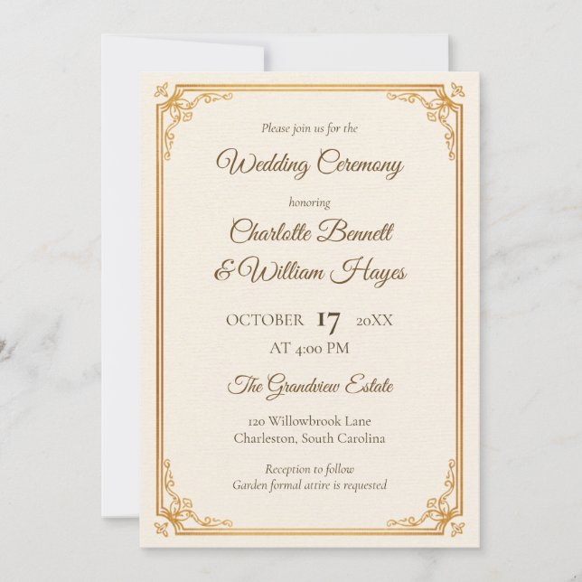 Elegant Gold Frame Classic Wedding Invitation (Devant)