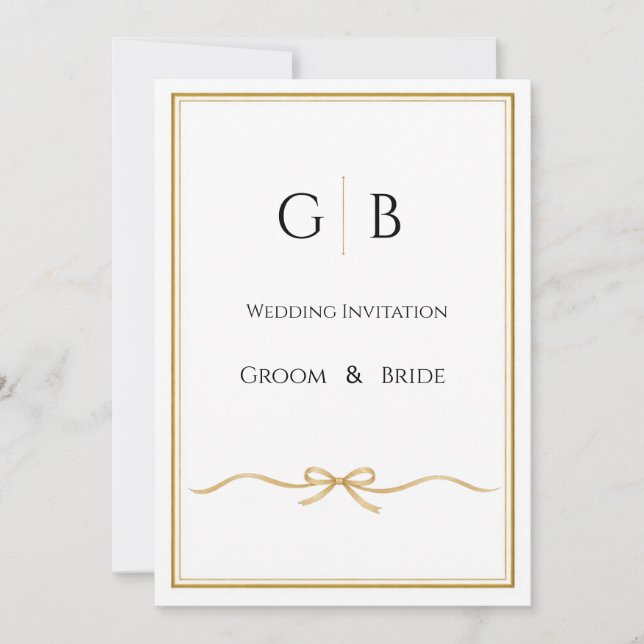 Elegant Gold Frame Monogram Wedding Invitation (Devant)