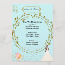 Elegant Gold Geometric Dusty Blue Wedding Menu 