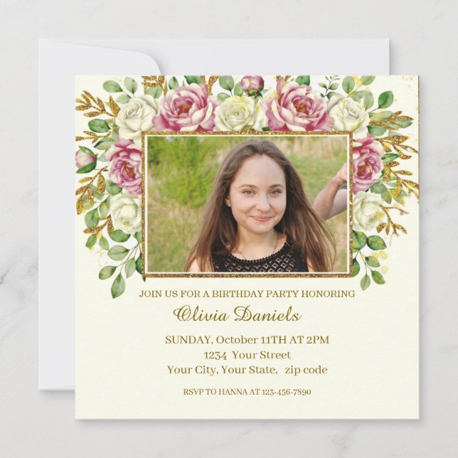 Elegant Gold Glitter Floral Frame Personalized (Devant)