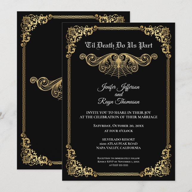Elegant gold Gothic Halloween wedding Invitation (Devant / Derrière)