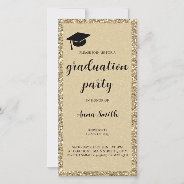 Elégant Gold Graduation Party Invitation (Devant)