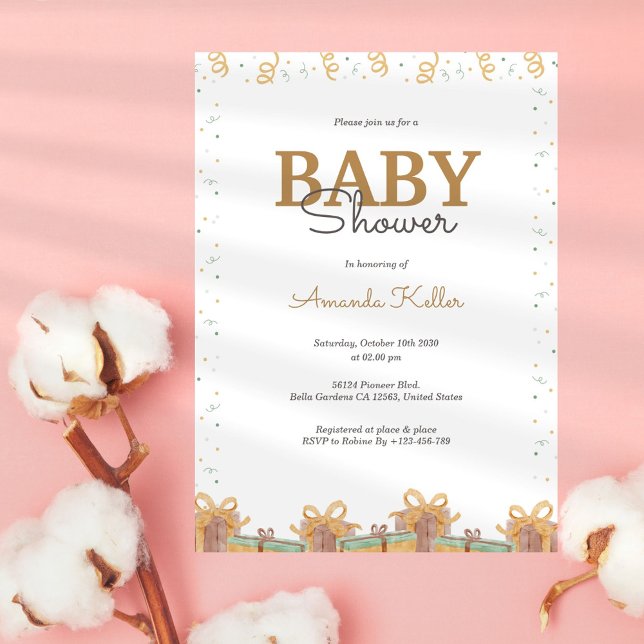 Elégant Gold & Green Baby shower Invitation (Créateur téléchargé)