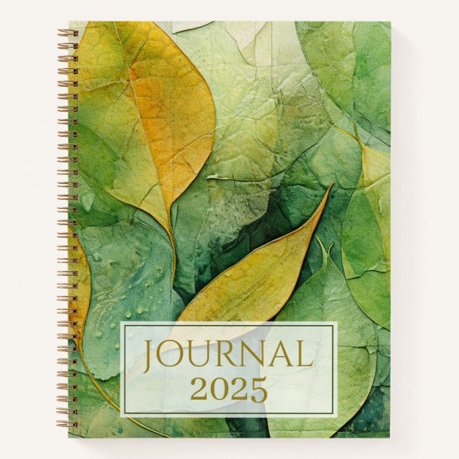 Elegant Gold Green Feuilles 2025 Journal (Devant)