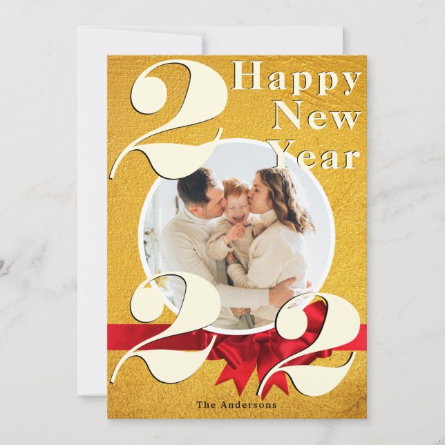 Elégant Gold Happy New Year Custom 2022 Carte phot (Devant)