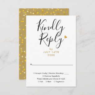 Elégant Gold Heart Chic Script Wedding RSVP