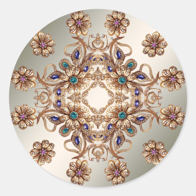 Elegant Gold Jewel Flowers Sticker (Devant)