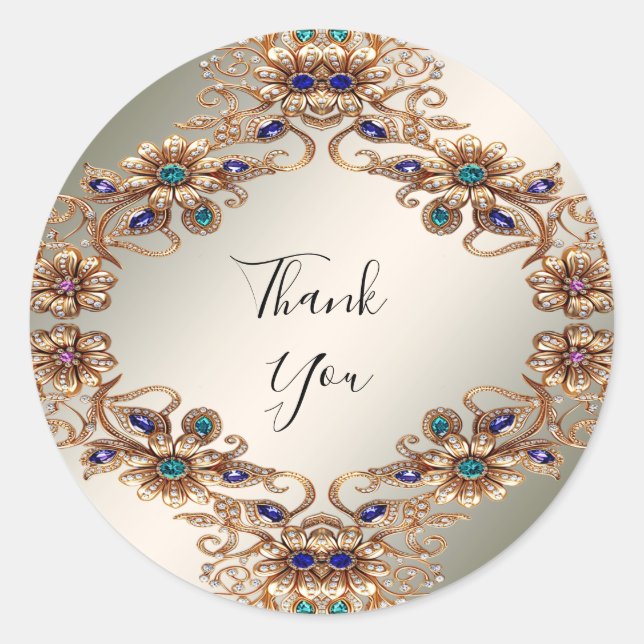 Elegant Gold Jewel Flowers Sticker (Devant)