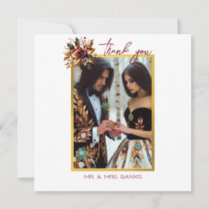 Elegant Gold Leaf Mariage photo Merci carte