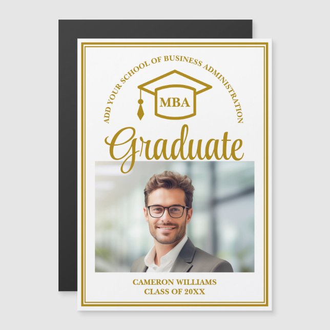 Elegant Gold MBA Graduation Photo Magnet Card (Devant / Derrière)