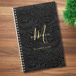 Elegant Gold Monogram Black Floral 2026<br><div class="desc">Elegant vintage black floral botanical pattern planner with a custom monogram in gold classic serif typography and name in white modern san serif typography.</div>