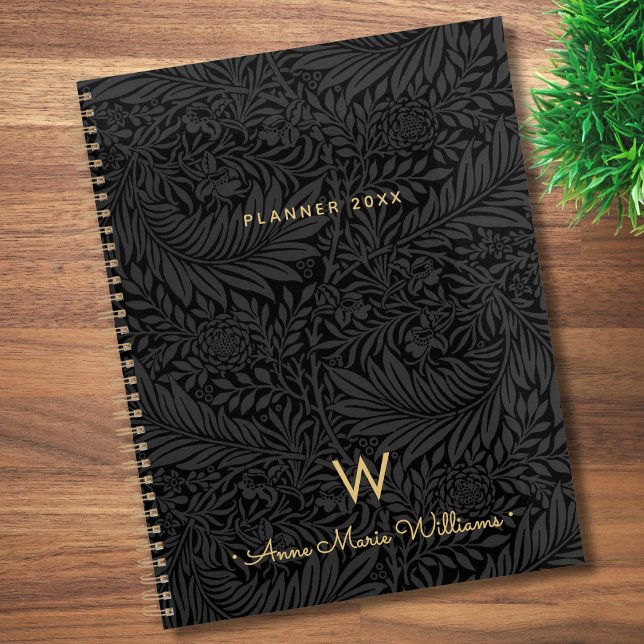 Elegant Gold Monogram Name Black Floral 2026 (Créateur téléchargé)