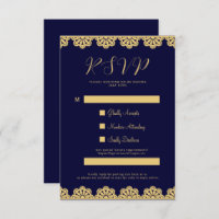 Elegant Gold Navy bleu islamique QR Code carte RSV