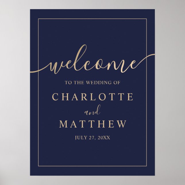 Elegant Gold & Navy Blue Welcome Mariage Poster (Devant)