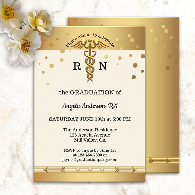 Elégant Gold Nursing School Graduation Invitation (Créateur téléchargé)