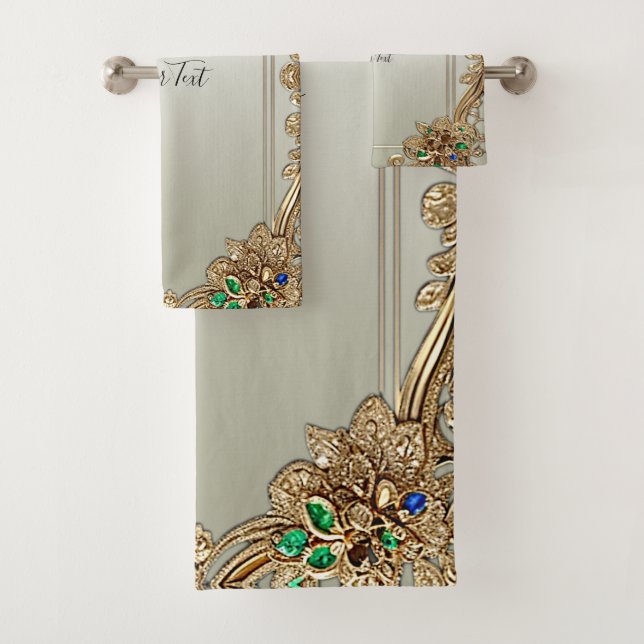 Elegant Gold Ornate Towel Set (En situation)