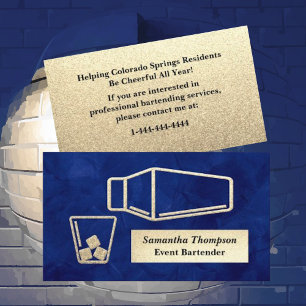 Elegant Gold Parties scintillant Bartender Carte d