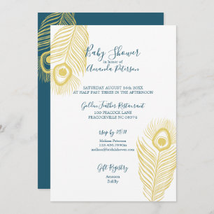 Elegant Gold Peacock Baby Shower Invitations