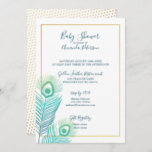 Elegant Gold Peacock Baby Shower Invitations