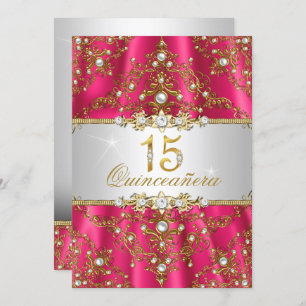 Elégant Gold Pearl Damask Quinceanera Invitation