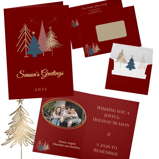 Elégant Gold Photo Moderne Vacances Arbres Noël (Gold Foil Photo Graphic Trees Christmas card and Matching envelope)