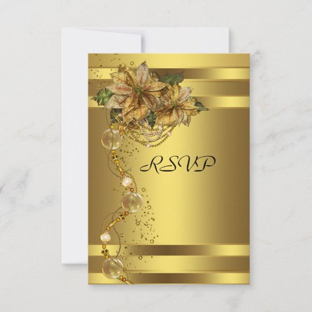 Elegant Gold Poinsettia Gold Christmas Party RSVP (Devant)